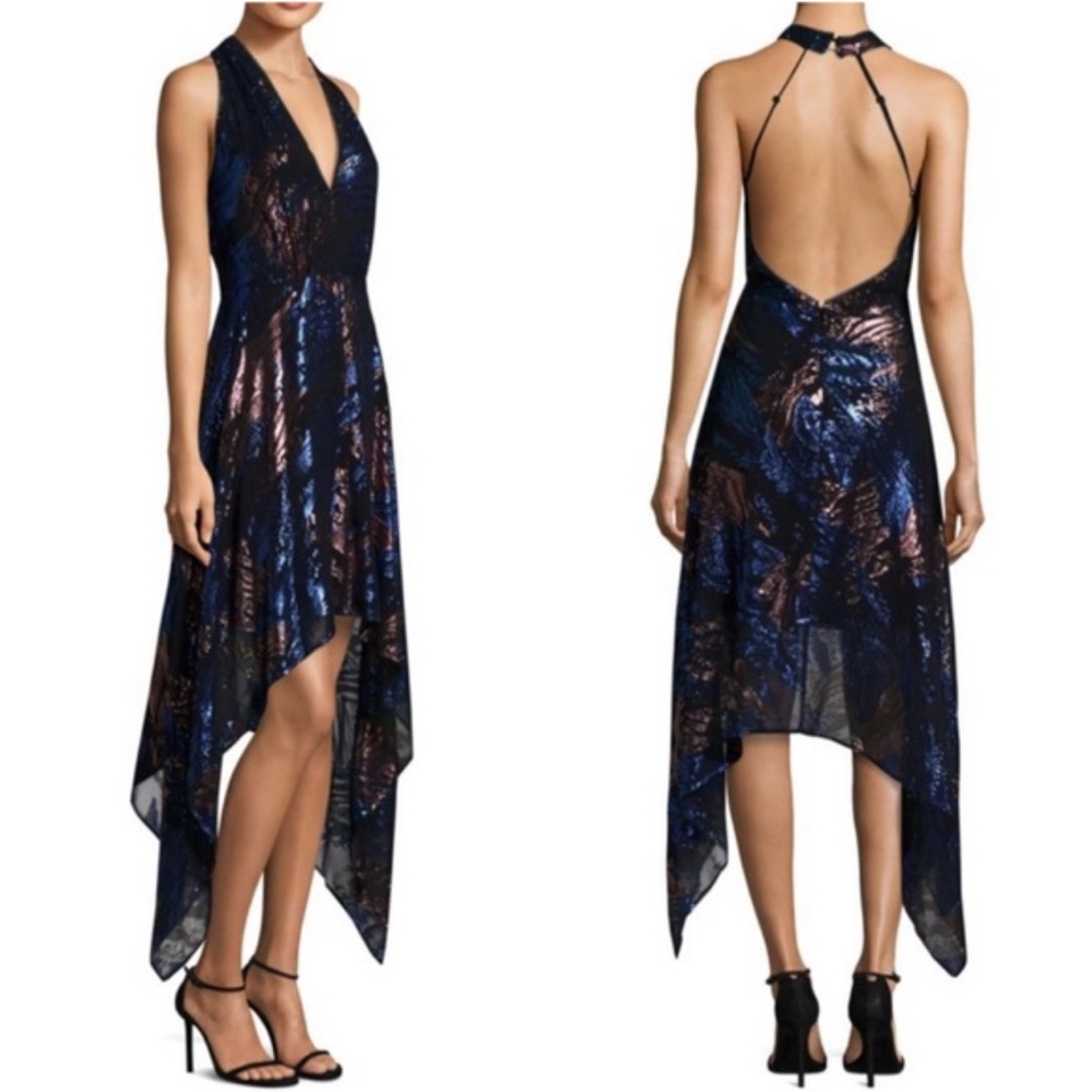 BCBGMaxAzria Black and Blue High Low Dress